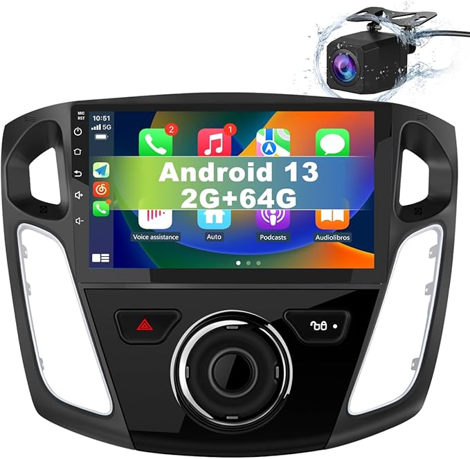 Car Radio for Ford Focus 2012-2017, 9 inch Touch Screen Android 15 Stereo with Bluetooth GPS Wireless CarPlay Andriod Auto [2GB+64GB]