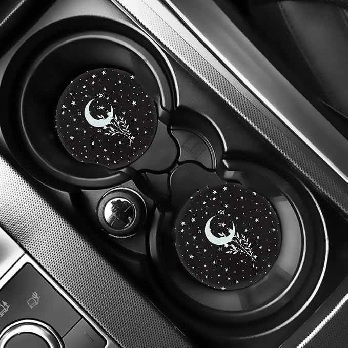 Ystardream Moon Star Flower Universal Front and Rear Bench Back Seat Cover Full Set Palm Tree Steering Wheel Cover Seatbelt Cushion Coasters Key Chains Auto Accessories Decorative,11 Pieces