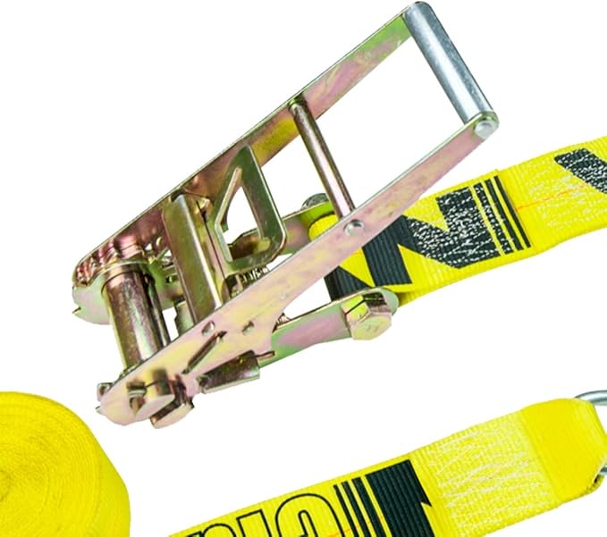 VULCAN Ratchet Strap with Wire Hooks - 3 Inch x 27 Foot - 2 Pack - Classic Yellow - 5,000 Pound Safe Working Load