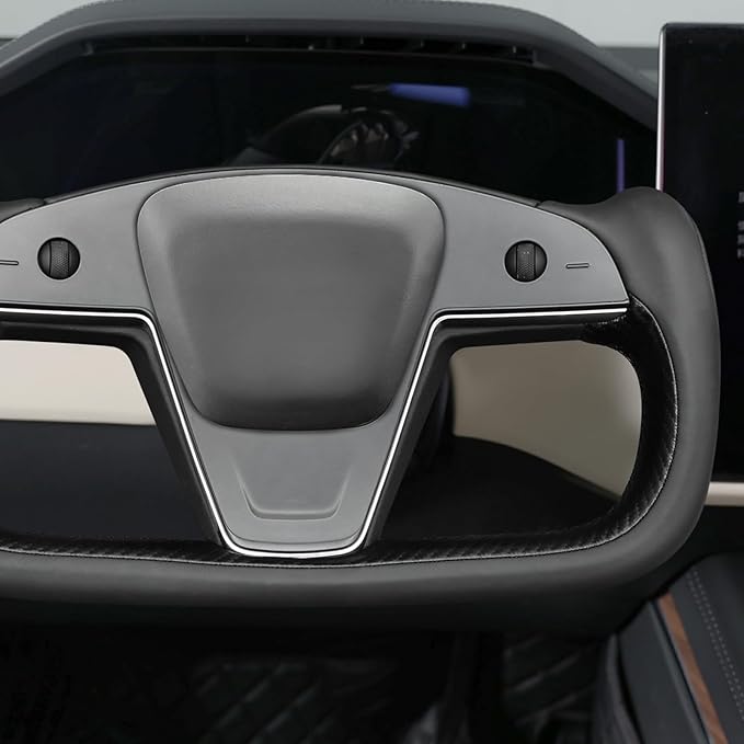 MEWANT Hand Stitched Tesla Model S Yoke Real Leather Steering Wheel Cover Wrap for Tesla Model S 2021-2023 / Model X 2021-2023 Tesla Yoke Steering Wheel Accessories(3D Style)