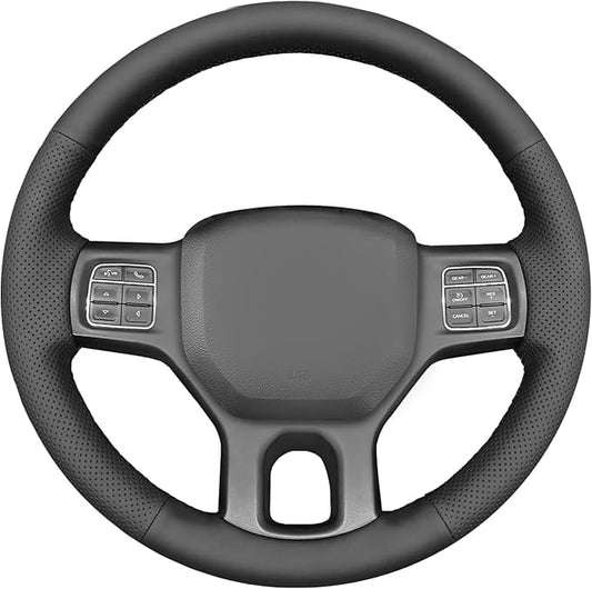 Genuine Leather Carbon Fiber Steering Wheel Cover for Dodge RAM 1500 2012-2018/1500 Classic 2019-2022/2500 3500 5500 Accessories Car OEM Custom Fit Hand Stitched Interior Parts