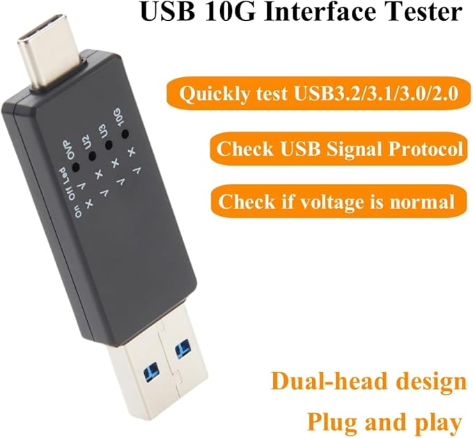 USB 10G Tester USB Type C 3.1/3.0/2.0 Hub Speed Voltage Test Tool Detection Trigger USB Port Analyzer with LED for Port Functionality QC Inspection (5PCS)