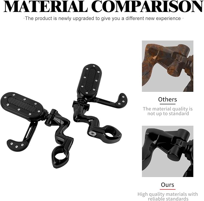 Motorcycle Highway Foot Pegs with Flip-out Heel Rests Fit for Harley Touring Road Glide Street Glide Road King Electra Glide Sportster, Highway 1.25" Engine Guard Foot Pegs Black
