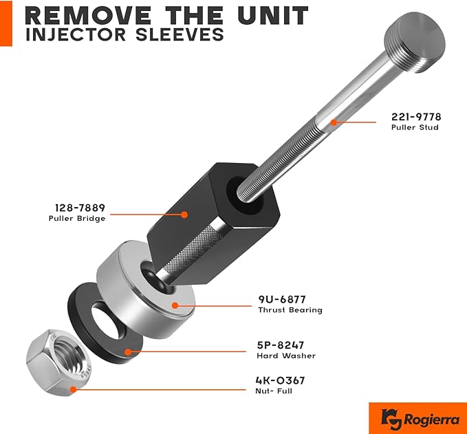 9U-6891 Injector Sleeve Cup Remover & Installer Tool Set - Heavy Duty Steel 6-Piece Kit for CAT Caterpillar 3406E, C10, C12, C15, C16, C18 Engines (6 PCS)