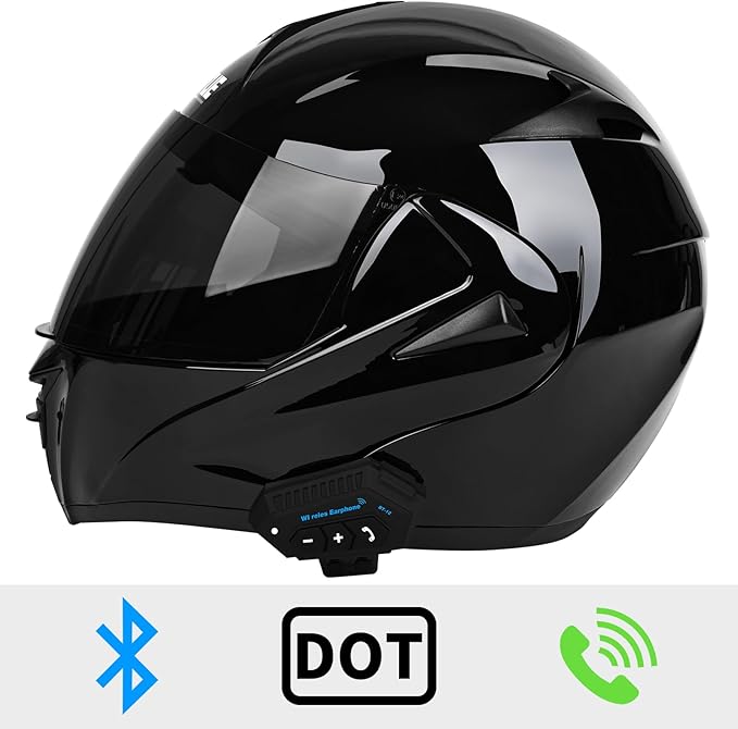 Bluetooth Modular Motorcycle Helmet DOT/ECE Approved Full Face Flip up Anti-Fog Double Visor Helmet Built-in Dual Speaker with Microphone for Adult Men and Women