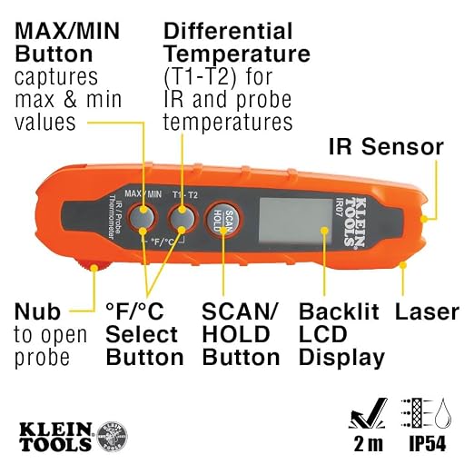 Klein Tools IR07 Dual Infrared (IR) and Probe Pocket Size LCD Digital Thermometer & ET05 Digital Pocket Thermometer