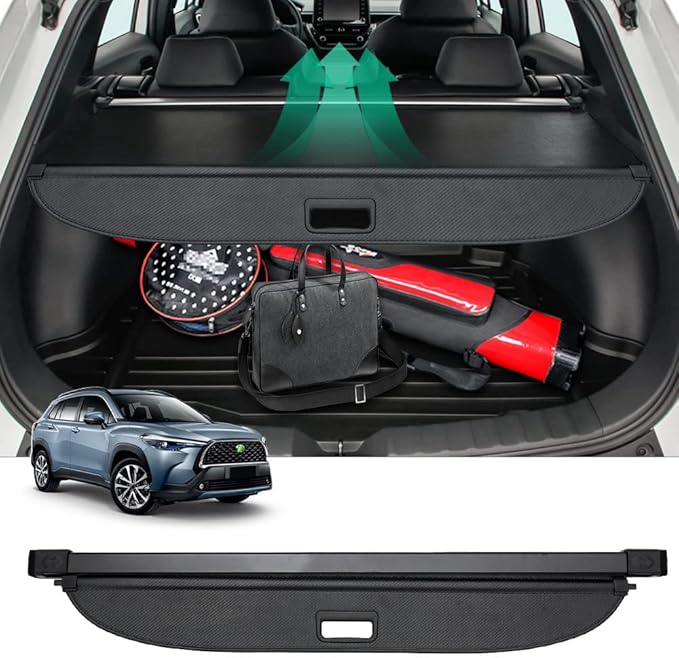 Powerty Cargo Cover for 2022-2025 Toyota Corolla Cross SUV Accessories Retractable Trunk Cover Rear Trunk Security Cover Shielding Shade Black（Not for Corolla）