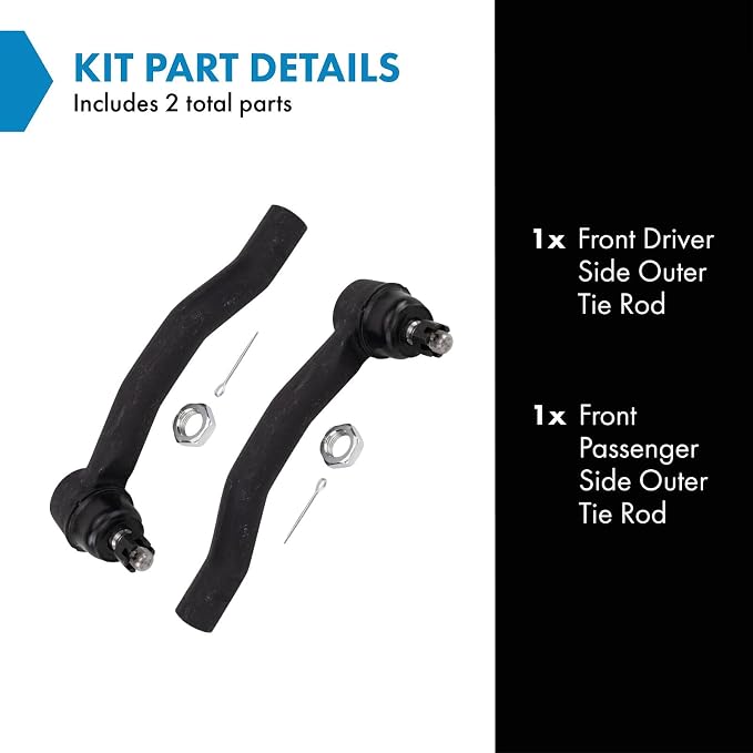 TRQ Front Outer Tie Rod Set 2 Piece Compatible with 2019-2021 Lexus ES300h 19-21 ES350 19-21 Toyota Avalon 18-21 Camry