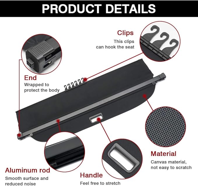 Powerty Cargo Cover for 2015-2023 2024 Ford Edge Accessories Trunk Cover Retractable Trunk Shielding Shade Cargo Luggage Cover No Gap