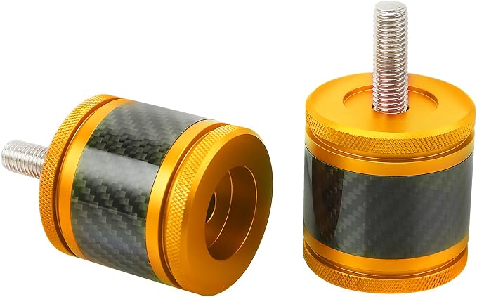 Crash Bar Sliders End Caps CNC Carbon Fiber Inlay Decorative Sliders Fits for 1.25" Front Engine Guard Rear Saddlebag Guard CNC 60mm (Gold)