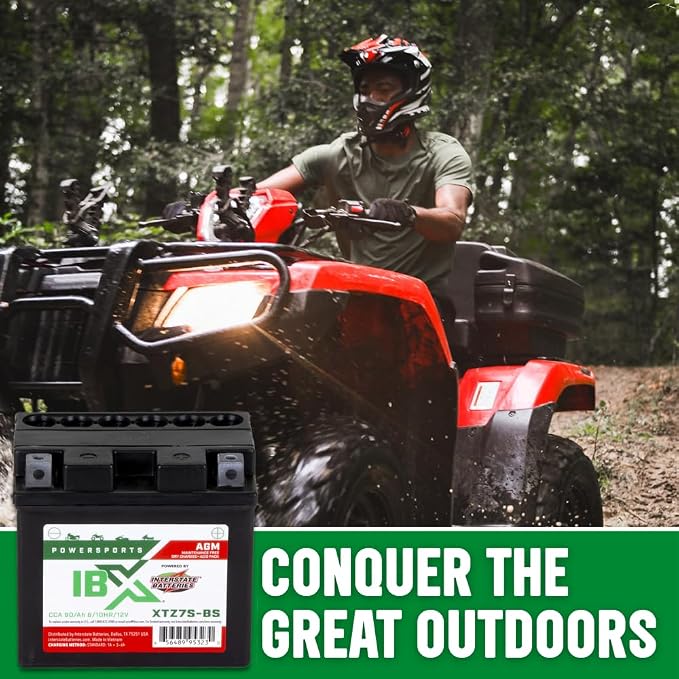 Interstate Batteries YTZ7S-BS 12V 6Ah Powersports Battery 90CCA AGM Rechargeable Replacement for Honda, Kawasaki, Yamaha Motorcycles, Scooters, ATVs (XTZ7S-BS)