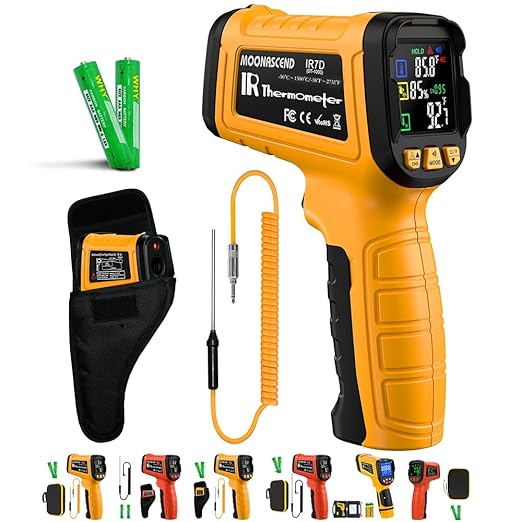 50:1 Infrared Thermometer Gun，-58°F to 2732°F，with K-Type Probe | 932°F K-Type Probe Included，Humidity & Ambient Condition Monitoring，Industrial HVAC & Equipment Diagnostics