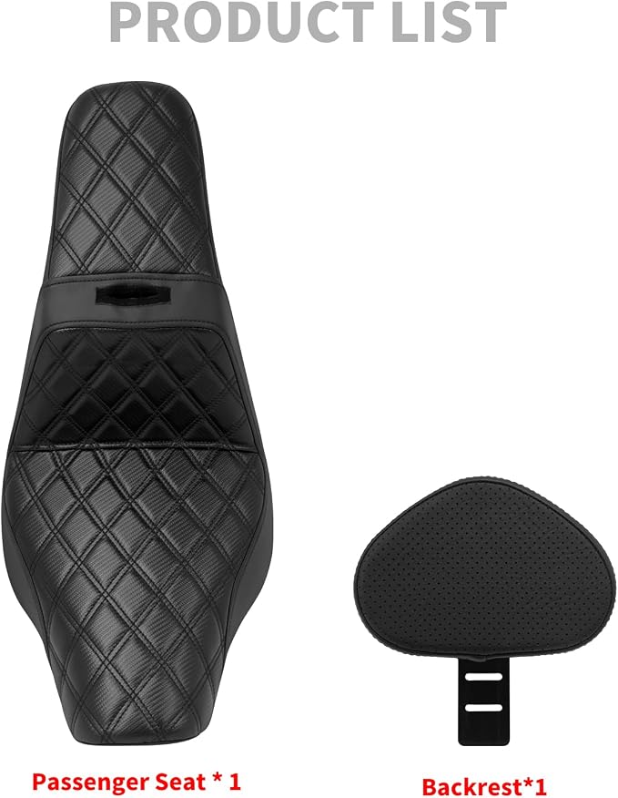Motorcycle Seat Driver Passenger Seat with Backrests for Harley Low Rider Low Rider S ST 2018-up (Black with black stitching)