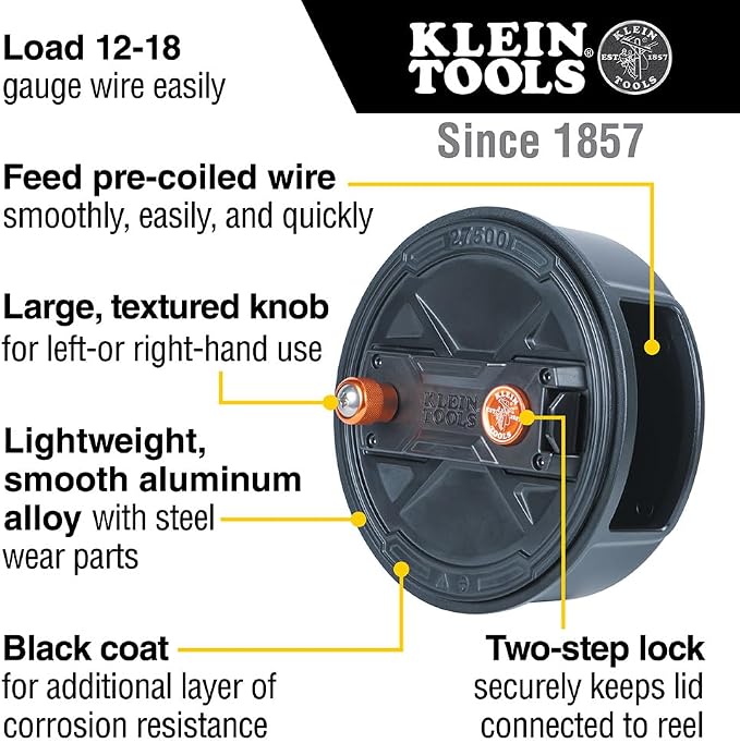 Klein Tools Tie Wire Reel Quick Lock Aluminum 12-18 Gauge with Plier Cushion Grip Kit for 201-7CST Slim-Head Ironworker's Pliers