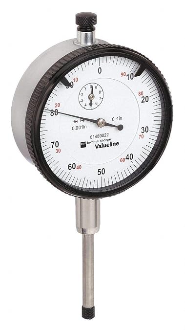 TESA Brown & Sharpe 01489022 Value Line AGD 2 Dial Indicator, White Face, 2.25" Dial Diameter, 1" Range, 0.001" Reading