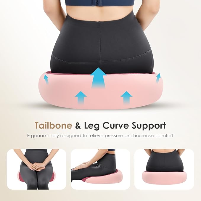 FLORICH Car Seat Cushion & Lumbar Support Pillow & Car Neck Pillow, Ergonomic Memory Foam Driving Seat Cushions for Back & Sciatica Pain Relief, Non-Slip Cushion for Car, Office Chair,Wheelchair-Pink