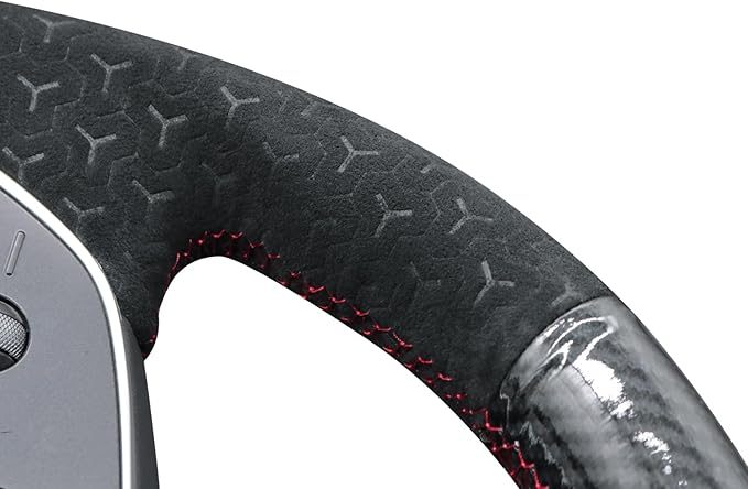 MEWANT DIY Shiny PU Carbon Fiber Geom Embossed Athsuede Steering Wheel Cover for Tesla Model Y Juniper Model 3 Highland