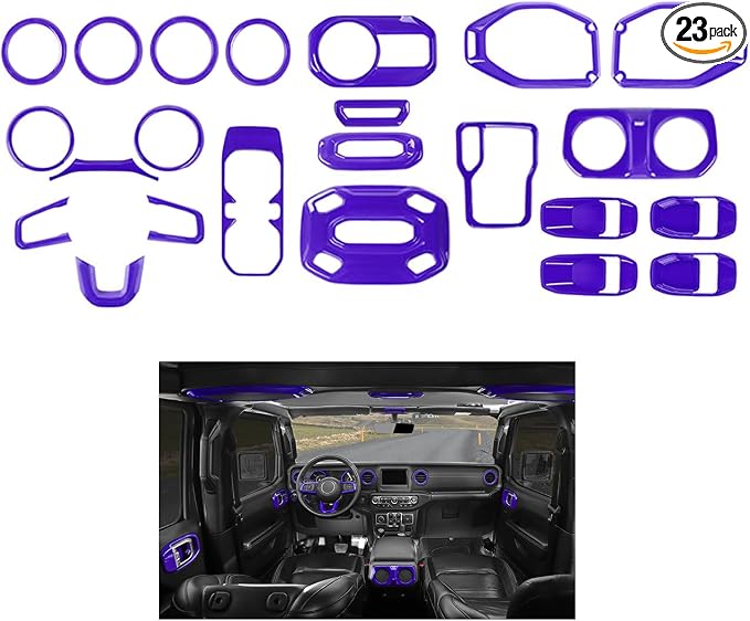 23PCS Full Set Interior Decor Trim Kits Fit for 2018-2023 Jeep Wrangler JL JLU & Gladiator JT 4Door Dashboard Cup Holder Headlight Switch Gear Shift Roof Speaker Map Light Inner Door Bowl Trim