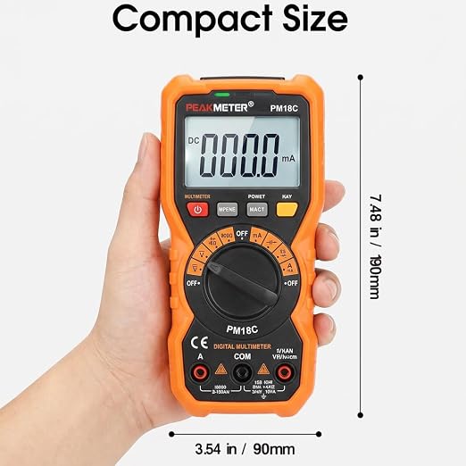 PM18C High Performance Digital Multimeter with AC/DC Voltage, Current Measurement Electrical Tester with 6000 Counts Orange Cover