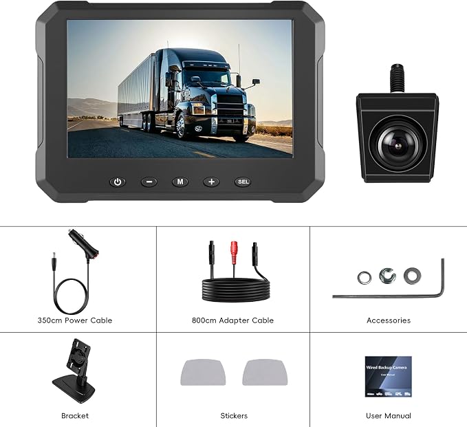 Backup Camera AHD 1080P, 5" Customizable Reverse Guidelines(H/V/W), Night Vision 360 Adjustable IP68 Waterproof Rear View Camera for Truck Pickup RV Camper 5th Wheel Boat Horse Trailer Cars 12-24V