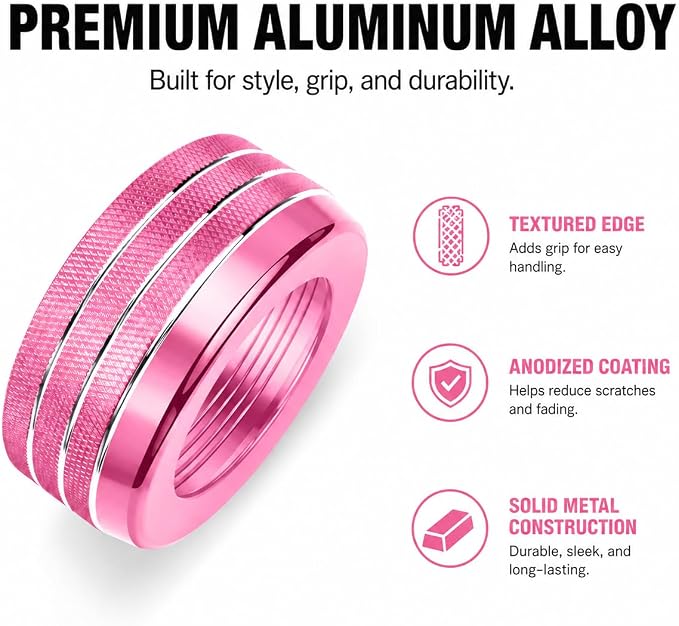 2024-2026 Chevy Traverse Accessories, 7PCS Aluminum Alloy Knob Cover Trim Set, Interior Control Knob Rings with Enhanced Grip (Pink)