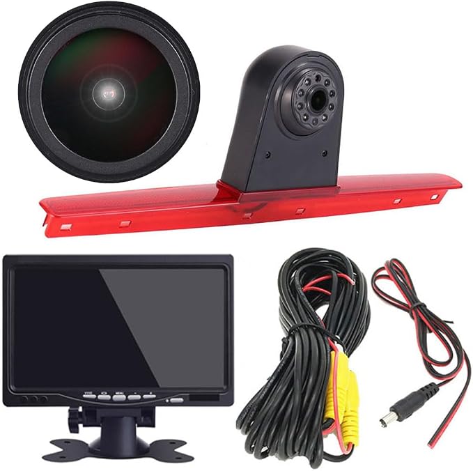 1280 * 720 Pixel Super HD Brake Light Backup Camera Set with 7 Inch LCD Monitor, Night Vision Reversing Camera Replacement for VW T5 Bus Transporter Multivan Caravelle Bussiness 2003-2015 Bj