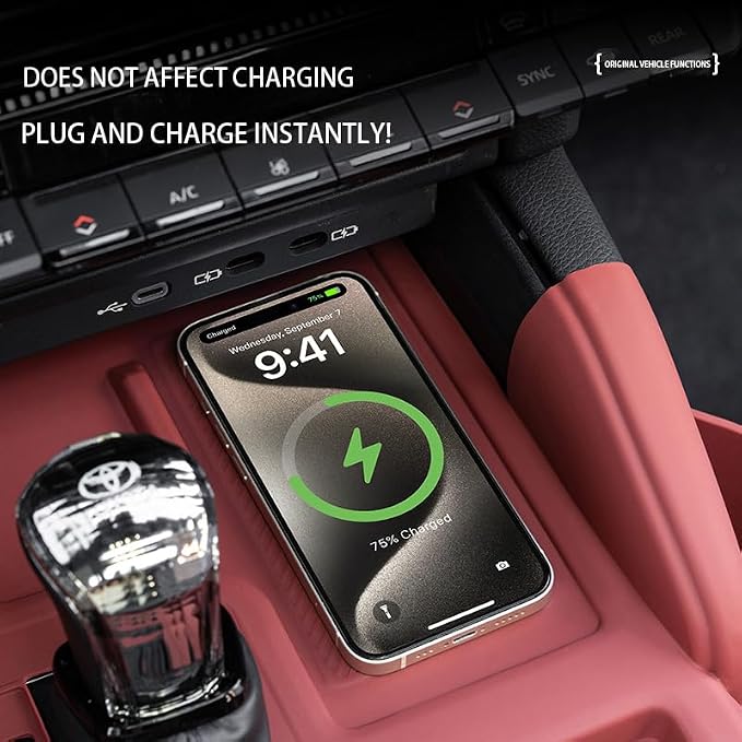 for Toyota Prado 2024-2025 Accessories Center Console Panel Silicone Storage Box Center Console Cover Organizer Storage Protective Pad Tray Wireless Charging (Red)