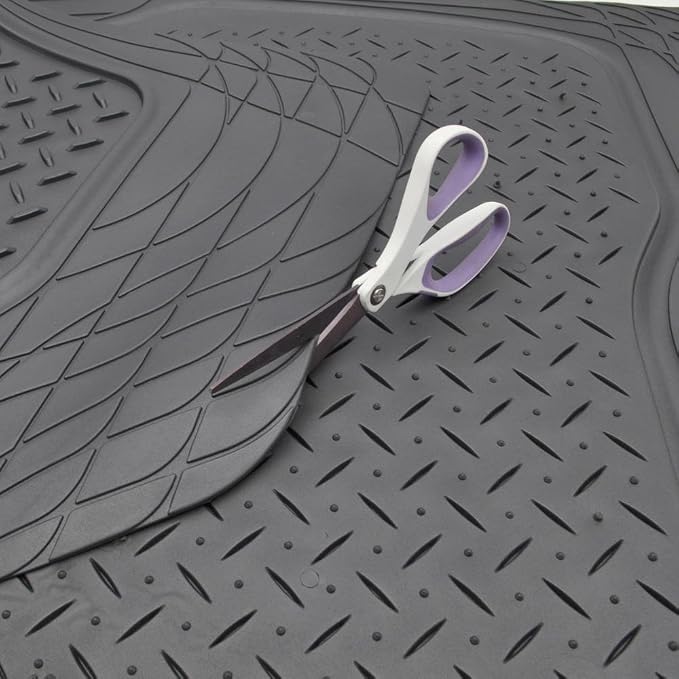 Motor Trend FlexTough Tortoise Rubber Car Floor Mats with Trunk Mat Cargo Liner, Front & Rear Combo Set fits Most Car SUV Van Coupe Sedan, Heavy Duty All Weather Trim to Fit