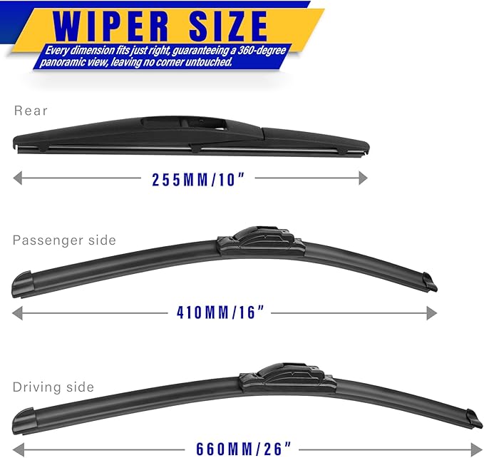 3 wipers Replacement for 2011-2017 Nissan Leaf, Windshield Wiper Blades Original Equipment Replacement - 26"/16"/10" (Set of 3) U/J HOOK