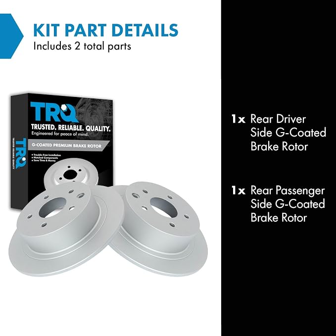 TRQ Rear Brake Rotor Set G Coated Solid Compatible with 2002-2024 Nissan Altima 2011-2017 Juke 2004-2008 Maxima 2007-2019 Sentra