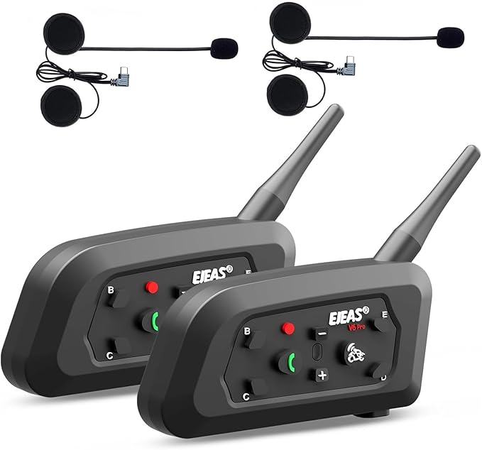 EJEAS V6 Pro+ Motorcycle Helmet Bluetooth 5.1 Intercom Headset, V6 Pro Upgraded Version, Equipped with Type-C Interface(2 Pack)