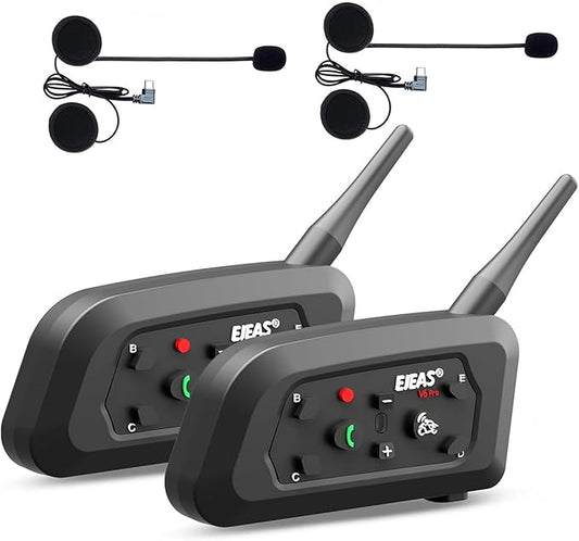 EJEAS V6 Pro+ Motorcycle Helmet Bluetooth 5.1 Intercom Headset, V6 Pro Upgraded Version, Equipped with Type-C Interface(2 Pack)