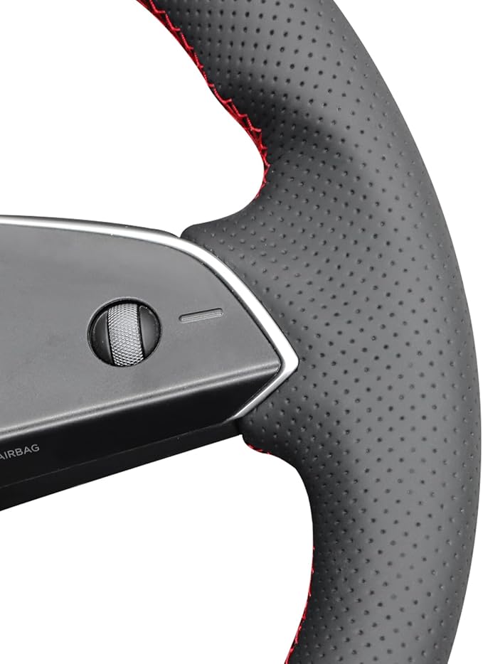 MEWANT Steering Wheel Cover for Tesla Model 3 Highland 2025 Tesla Model Y Juniper 2025 Made of Black Artificial Leather