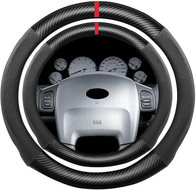 Suede Carbon Fiber Steering Wheel Cover, Compatible with Jeep Grand Cherokee 16 inch Soft SuedeTouch Leather Sport Non-Slip Automotive Interior Accessories