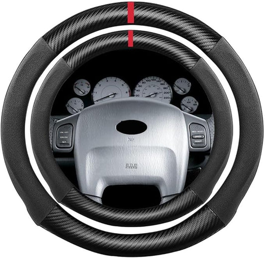 Suede Carbon Fiber Steering Wheel Cover, Compatible with Jeep Grand Cherokee 16 inch Soft SuedeTouch Leather Sport Non-Slip Automotive Interior Accessories