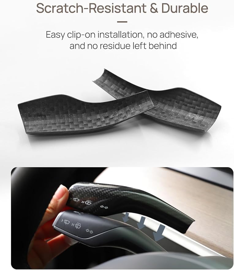TPARTS Steering Lever Cover for Tesla Model 3 (2018-2023) Model Y (2020-2024),Real Carbon Fiber Stalk Gear Column Shift Cover Tesla Steering Wheel Accessories 2 PCS (Glossy Black)