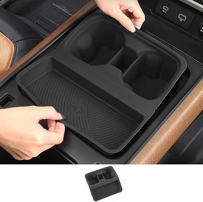 Center Console Storage Box for 2022-2024 Land Rover Defender 90 110 130 Wireless Charging Mat Cup Holder Interior Storage Silicone Mat Tuning Supplies Accessories (2022-2024 Defender (Black))