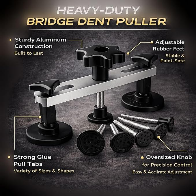 139PCS Dent Puller Kit, Paintless Dent Removal Kit, Car Dent Repair Kit with Metal Dent Lifter, Bridge Puller, T-Slide Hammer, Professional PDR Tools for dents, dings, creases and Hail Damage
