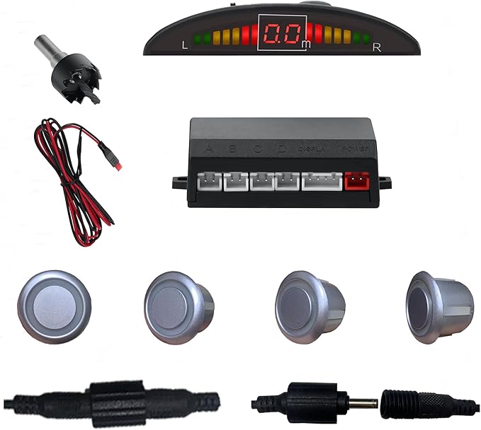Parking Sensor Kit Backup Sensor Kit Reverse Sensor for Car 18 Color Options for Probes Adjustable Alarm Volume Professional Sensore de Reversa para Carro Safe Driving Assistant （Silver）