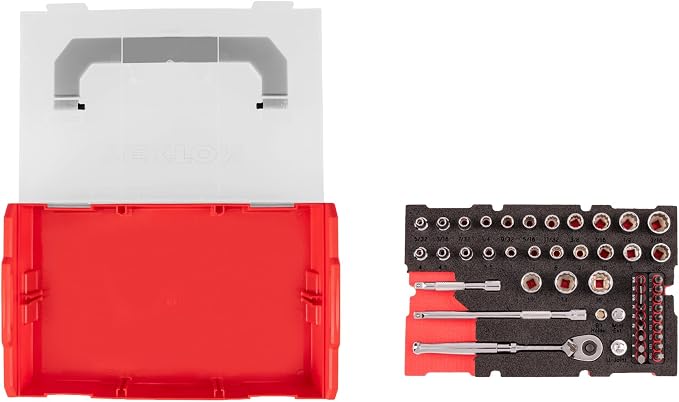 TEKTON 1/4 Inch Drive 12-Point Socket, Bit, and Ratchet Set with Mini Stacking Tool Box (49-Piece) | SKT06301