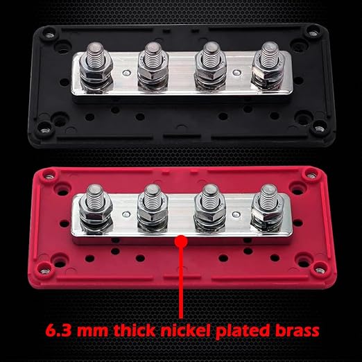 4 x M8 (5/16") Studs Power Distribution Block Bus Bar 12V, Ampper Waterproof HD 200A Marine BusBar Battery Distribution Block W/Cover for Auto Boat Solar (Red & Black)