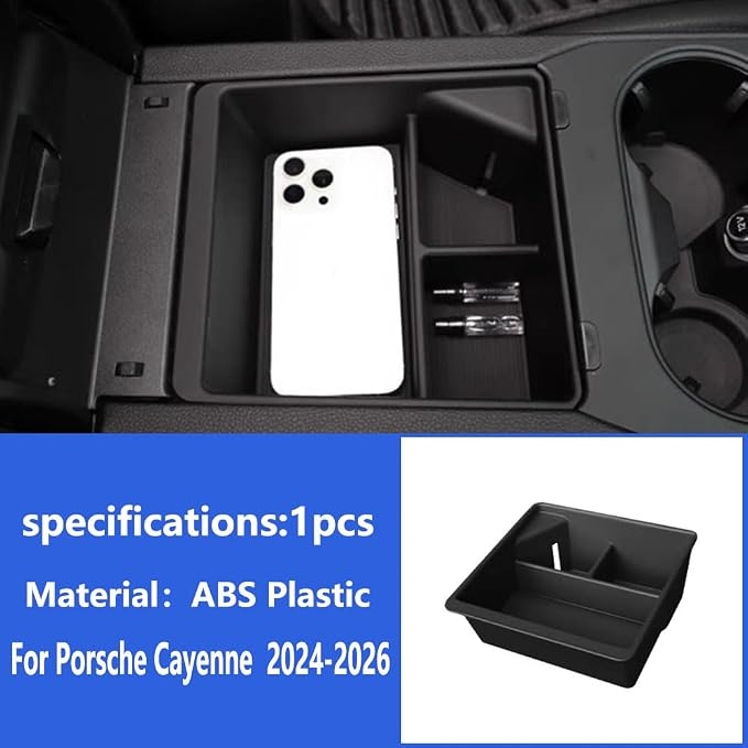 Car Central Control Armrest Storage Box Center Console Organizer Tray Storage Box For Porsche Cayenne 2024-2026 Interior Accessories Gear Shift Panel Storage Tray Insert Box (Style 2 Black)