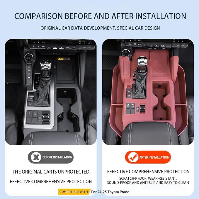 for Toyota Prado 2024-2025 Accessories Center Console Panel Silicone Storage Box Center Console Cover Organizer Storage Protective Pad Tray Wireless Charging (Red)