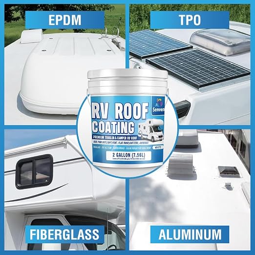 RV Roof Sealant 2 Gallon RV Roof Coating RV Roof Sealant White Waterproof Solar Reflective & Leak Repair for Trailers Campers Motorhomes