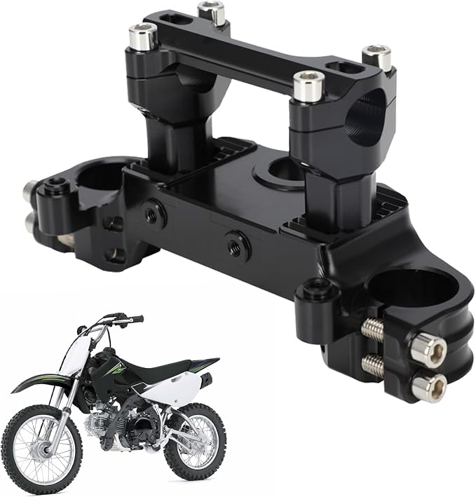 Motorcycle Top Triple Clamp 7/8" 22MM Upper Triple Tree Bar Mount with Risers Set CNC for KLX110 KLX 110 110L KLX110L 2002-2023 Black