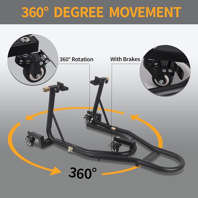 Universal Motorcycle Stand Paddock Rear Lift Combo Bike Wheel Fork Stands Motorcycles Swingarm Spool Adjustable Dismantable 360° Compatible Most for Yamaha Honda Kawasaki Suzuki Black