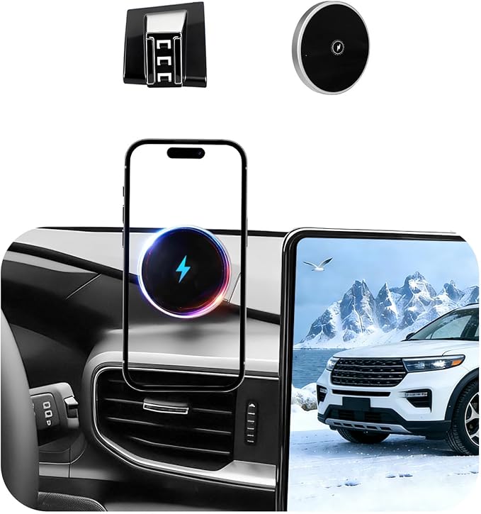 Car Phone Holder for Ford Explorer (2020-2023 2024),MagSafe Car Mount Charger,Magnetic Phone Holder,15W Wireless Charging,Dashboard Phone Holder,360° & Hands Free,2021 2022 Explorer Accessories
