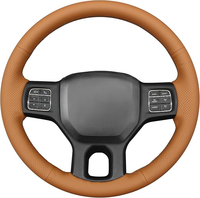 MEWANT Hand Sew Brown Artificial Leather Steering Wheel Cover for Dodge RAM 1500 2012-2018 1500 Classic 2500 3500 5500