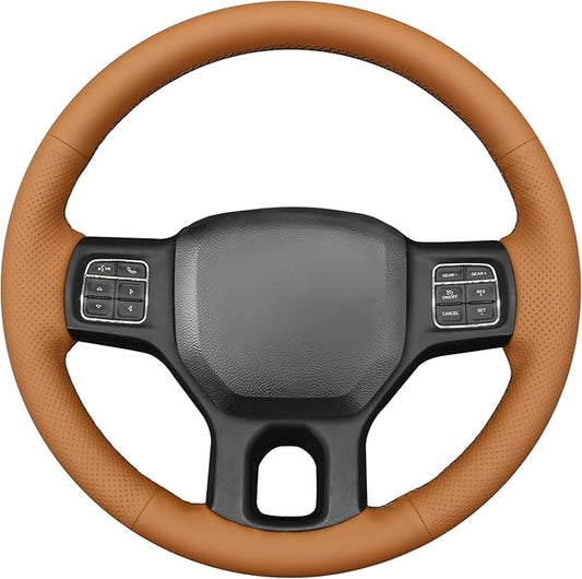 MEWANT Hand Sew Brown Artificial Leather Steering Wheel Cover for Dodge RAM 1500 2012-2018 1500 Classic 2500 3500 5500