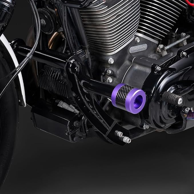 Advanblack ProTek Machined 1.25" Crash Bar Sliders Decorative Wheel Rotatable End For Front Engine Guard Harley Saddlebag Guards (Purple CNC w/Carbon Inlay)